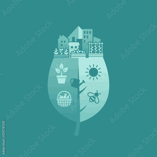 Sustainable city and garden leaf split silhouette