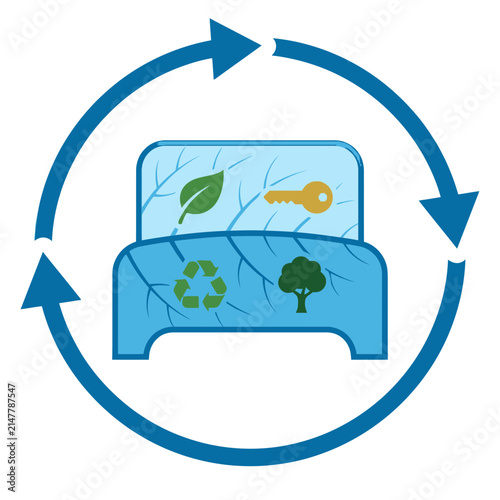 Sustainable hospitality and eco-friendly hotel stay icon concept.