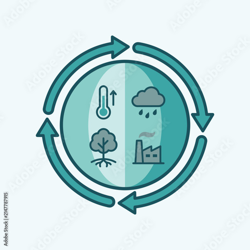 Climate change and environment monitoring circular diagram icon.