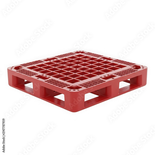Red plastic shipping pallet for industrial logistics and warehouse storage isolated on transparent background , PNG