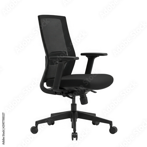 Black mesh ergonomic office chair with wheels for comfortable professional workspace seating isolated on transparent background , PNG