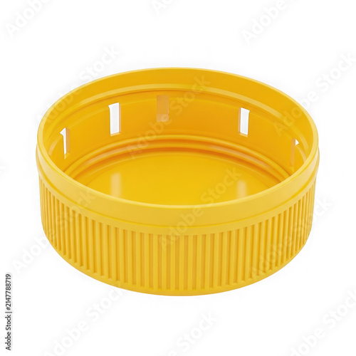 A single yellow plastic bottle cap for a beverage container isolated on transparent background , PNG