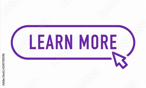 Modern purple learn more button with clickable arrow icon