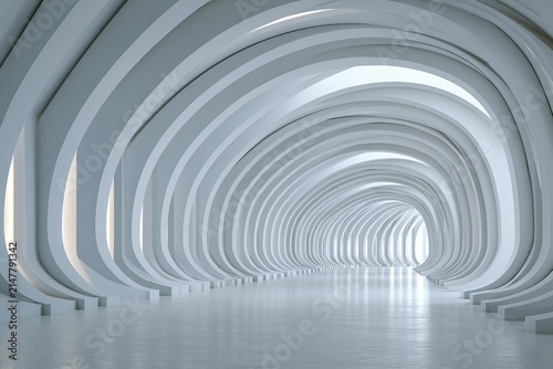 Surreal Corridor with Warped Perspective and Unnatural Bending Shapes