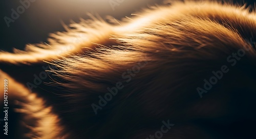 Extreme macro of soft golden brown animal fur in sunlight