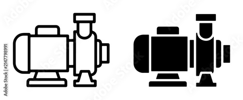 Centrifugal Pump Icons, Electric Motor Driven Water Pump Vector Graphics, Industrial Fluid Transfer Equipment Symbols