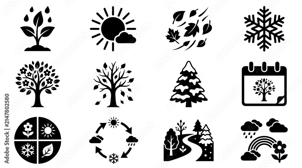 Obraz premium Set of four seasons weather and nature icons.