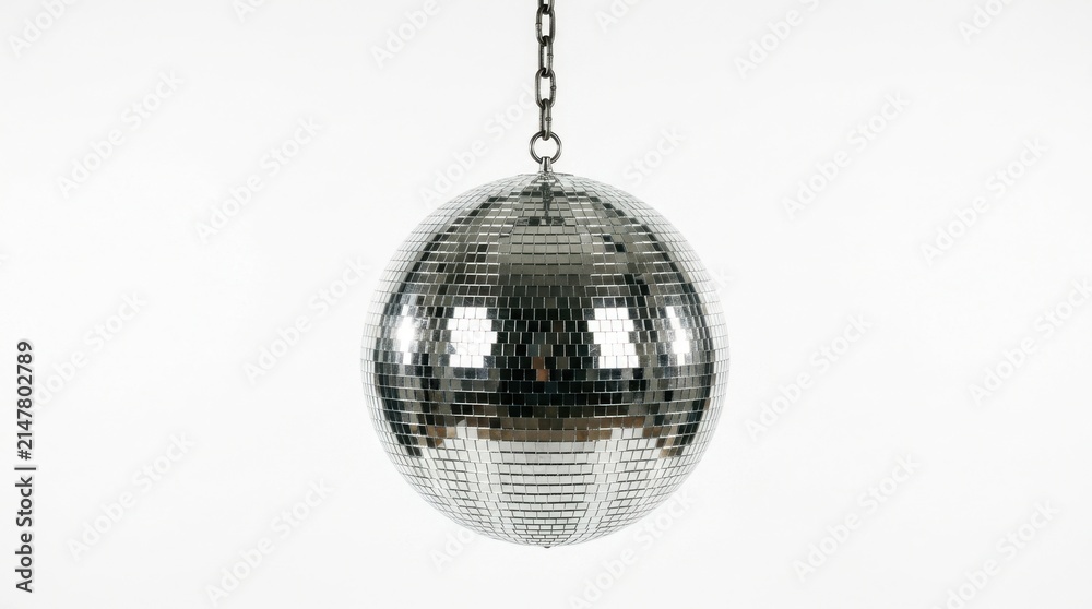 Obraz premium Shiny disco ball hanging on a chain isolated on white background
