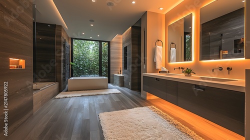 Sophisticated bathroom interior with premium lighting and clean lines wallpaper