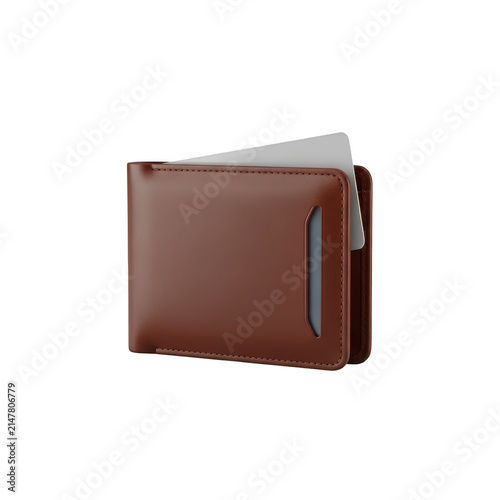 Brown leather wallet with white card inside isolated on clear.