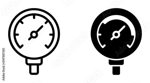Pressure Gauge Icons, Manometer Symbols, Dial Meter Vector Set, Industrial Measurement Tools, Technical Display Gauge Graphics