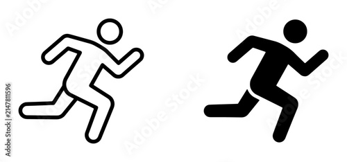 Fotografie Running Man Icons, Silhouette and Outline Vector Graphics for Sports, Fitness, a