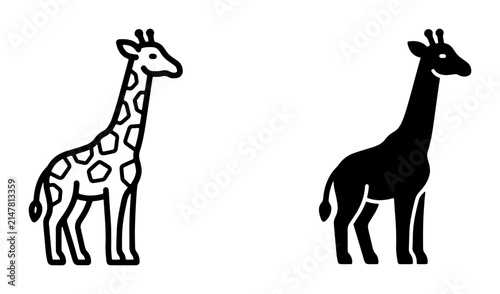 Canvas Print Giraffe Icon Set, Outline and Silhouette Vector Graphics, African Wildlife Symbo
