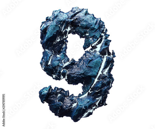 Blue stone number nine isolated on transparent background