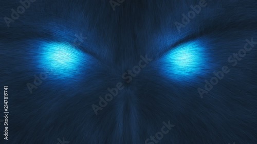 Concept animation of an evil look with glowing eyes, built from particles