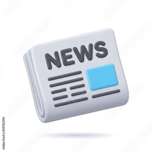 Small folded newspaper 3D icon symbol for news and media with newspaper journalism information