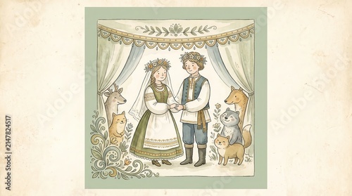Traditional wedding lifestyle, Joyful Couple Celebrating Love in Nature Fantasy