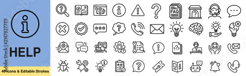Foto Help, ask question line icon set