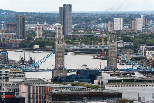 The iconic Tower Bridge spanning the River Thames, seen from the top of St. Paul's Cathedral, London