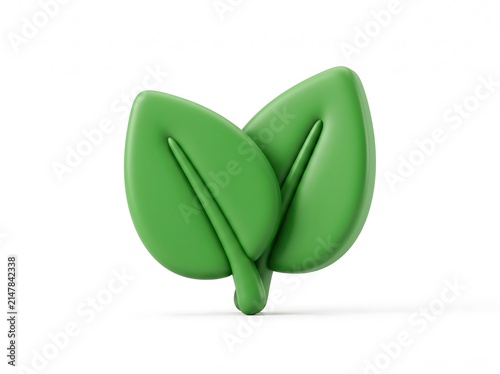 Two green leaves 3D icon element with nature icon earth day eco friendly 3D illustration