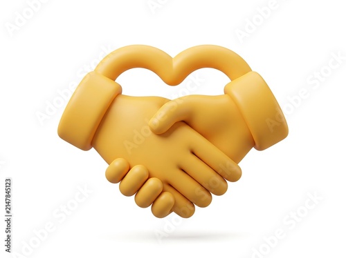3D rendered yellow hands forming heart shape gesture with friendship agreement cooperation