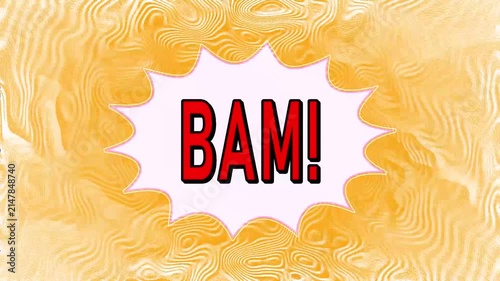 Baum comic text pop art style on speech bubble explosion with yellow sunburst rays background for soccer sports match transition