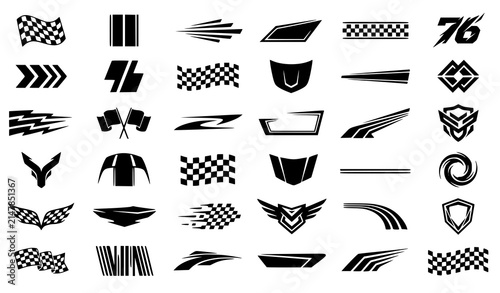 Automotive Racing Stripe Graphics and Checkered Flag Vector Illustration Pack