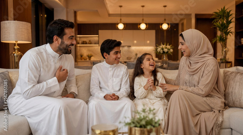 Happy Muslim Family Enjoying Quality Time at Home