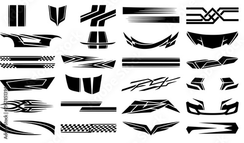 Racing Stripes and Checkered Flag Automotive Decal Vector Collection