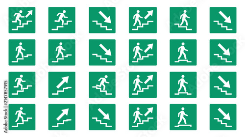 Staircase Evacuation Symbols Vector Icon Set for Emergency Exits and Safety Signage