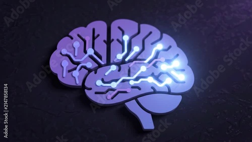 3D human brain with glowing digital circuit board traces representing artificial intelligence and neural network technology