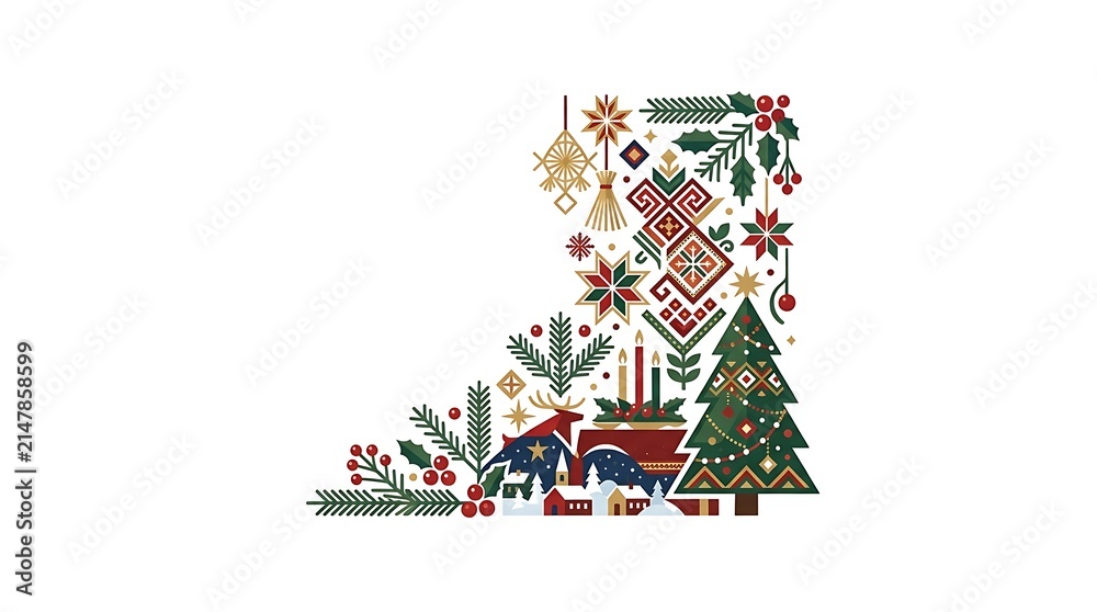 Obraz premium New York City Christmas Map with Festive Holiday Tree, Snowflakes, Ornaments and Winter Greeting Card Vector Illustration Design