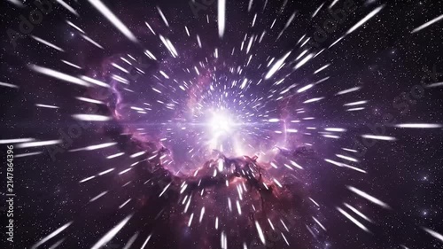 Warp Speed Journey Through Nebula Clouds and Starfields, Dramatic Cosmic Light Trails and Galactic