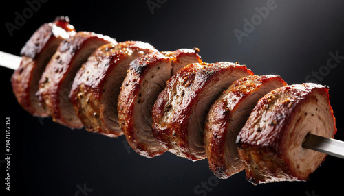 Grilled Meat Skewers on Open Fire – Juicy Shashlik with Smoke for Barbecue Menu, Outdoor Party or Camping Food Photography