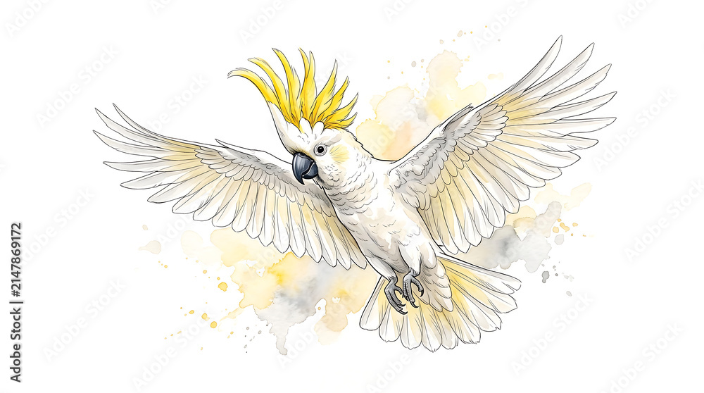 Fototapeta premium Cockatoos parrot isolated watercolour illustration iamge on white background