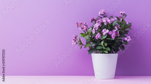 Potted purple flowers against a purple background