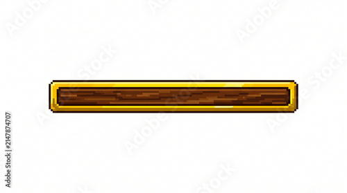 Wooden Plank Em Dash Pixel Art Icon Gold Frame Isolated White Background