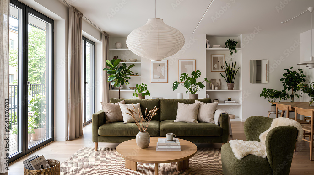 Fototapeta premium Modern luxury interior design with elegant home styling and premium furniture - Contemporary Scandinavian apartment with neutral p