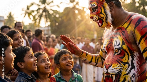 Traditional Pulikali Tiger Dance Celebration During Kerala Onam Festival