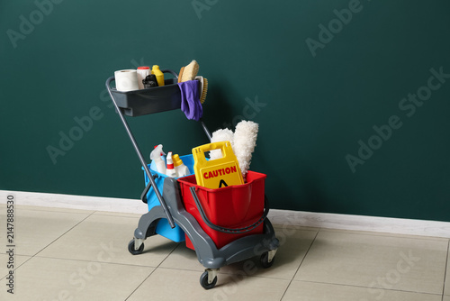 Trolley with cleaning suppl...