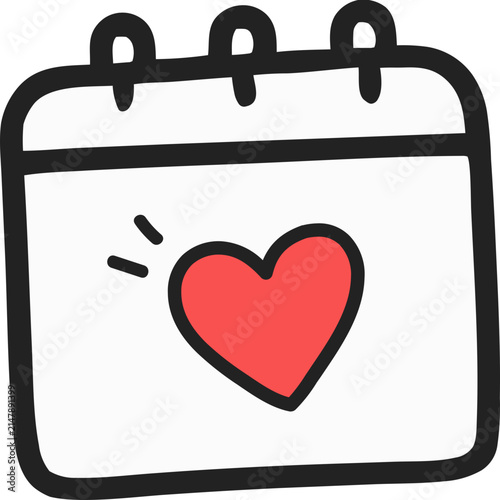 Cute Calendar Icon with Red Heart