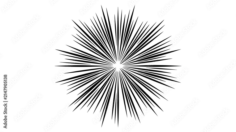 Fototapeta premium A black and white abstract radial burst pattern with sharp lines emanating from a central point, creating a starburst or explosion effect.