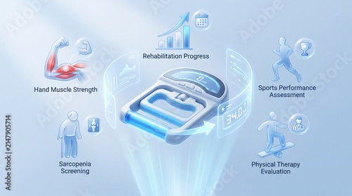 Digital Grip Strength Dynamometer Medical Infographic Illustration for Hand Strength Assessment