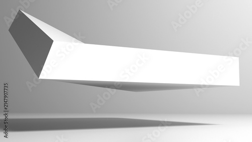 Levitating geometric object is in an empty studio room under bright light with soft shadows, abstract minimalist background, 3d rendering illustration