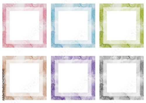 Elegant Watercolor Square Card Templates with White Frame, Set of 6