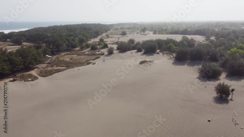 Aerial View of Gumuk Pasir Parangkusumo Sand Dunes and Southern Coastline in Yogyakarta, Indonesia