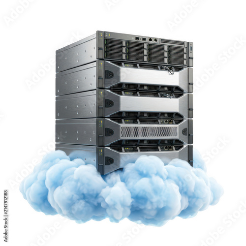Obraz na płótnie Stack of server rack units on a cloud. Data center hardware for cloud computing storage.