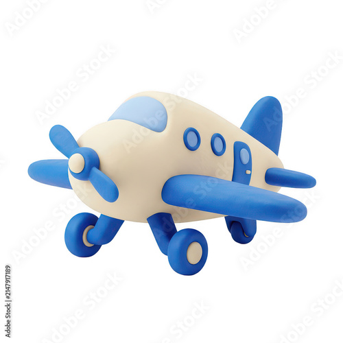 Cute clay airplane toy. Small 3D model of a propeller plane for kids.