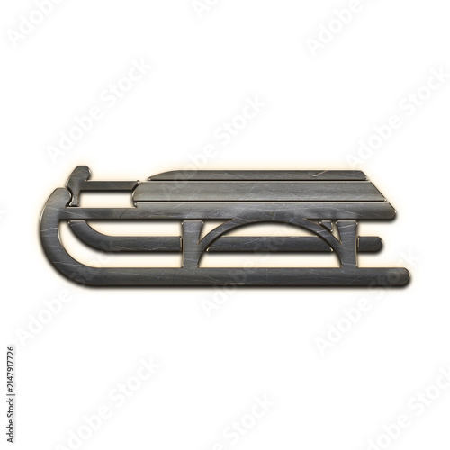 Quadro su tela Vintage wooden sled with metal runners, traditional winter sleigh for snow activ