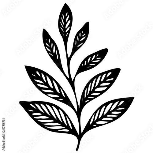 Minimalist leaf line art illustration. Botanical black ink drawing on white background.